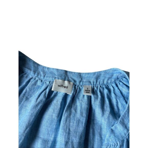 Aritzia Wilfred Decadence Linen Midi Dress Tiered size S Chambray Buoy Blue Shor - Picture 7 of 12